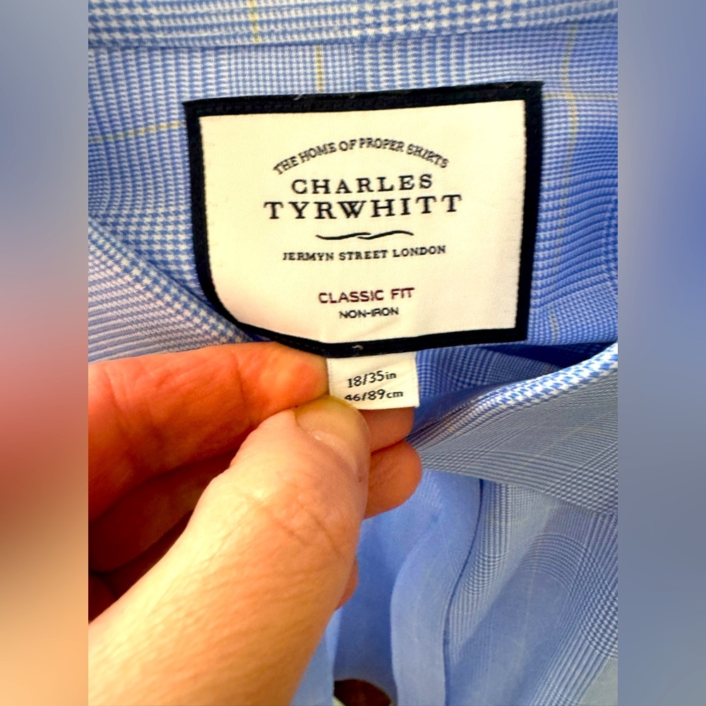 Charles Tyrwhitt Non-Iron Royal Oxford Shirt, Blue/Yellow, Classic Fit, 18x35